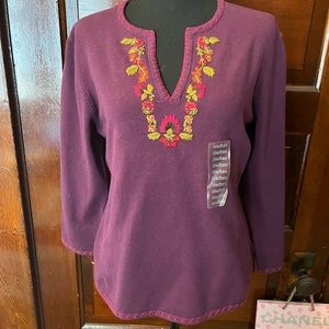 Vintage St. John’s Bay V-Neck Floral Embroidered Sweater